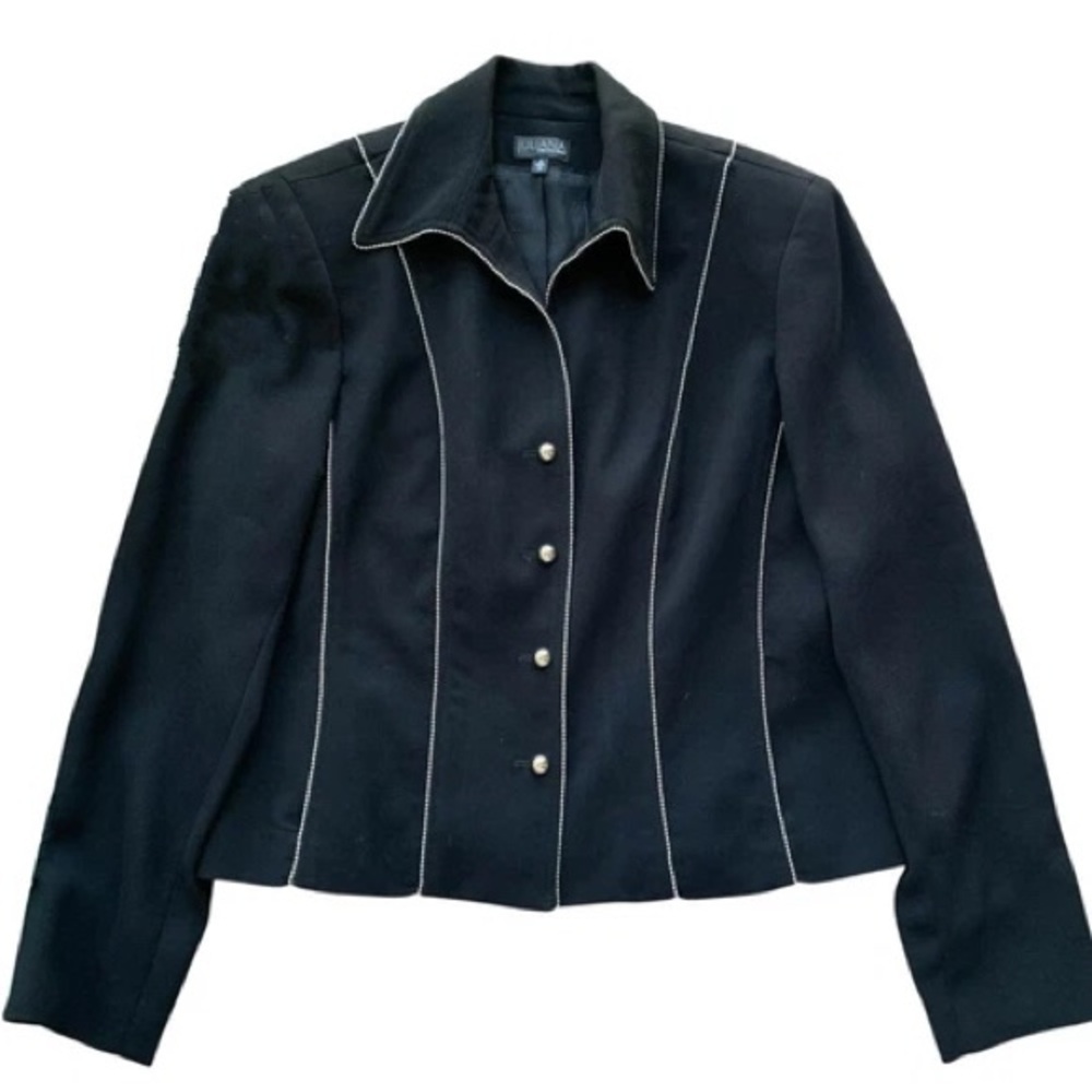 Juliana Collezione Black Silver Trim Buttoned Blazer Jacket Career Size 8